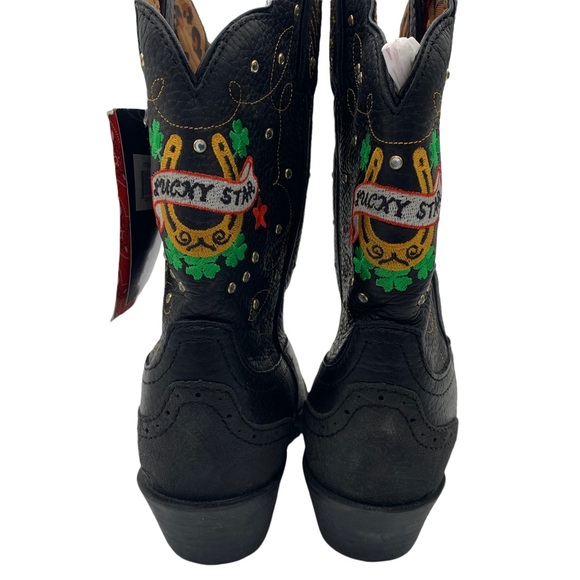 Tony Lama Black Leather Lucky Star Embroidered Square Toe Cowgirl Boot Size 7.5 - Picture 7 of 9